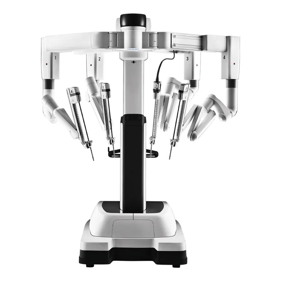 Da Vinci robotik cerrahi sisteminin hasta yanı ünitesi ve robotik kolları